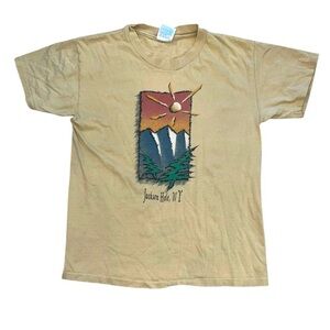 Vintage Jackson Hole, WY Beige Single Stitch Short Sleeve T Shirt Medium USA